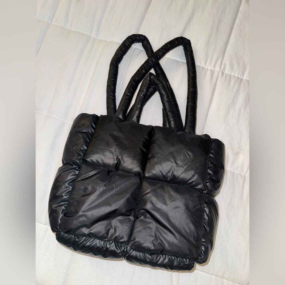 Medium Sized Black Basic Puffer Tote Bag Purse - image 1